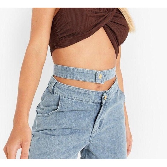 Boohoo Denim - Boohoo Jeans Womens Size 16 Thong Back Mom High Rise Light Blue Wash Denim